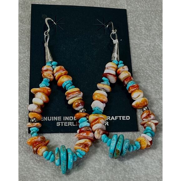 Native American Loop Dangle Earrings 925 Santo Domingo Kewa Pueblo Spiny Oyster - Picture 5 of 12